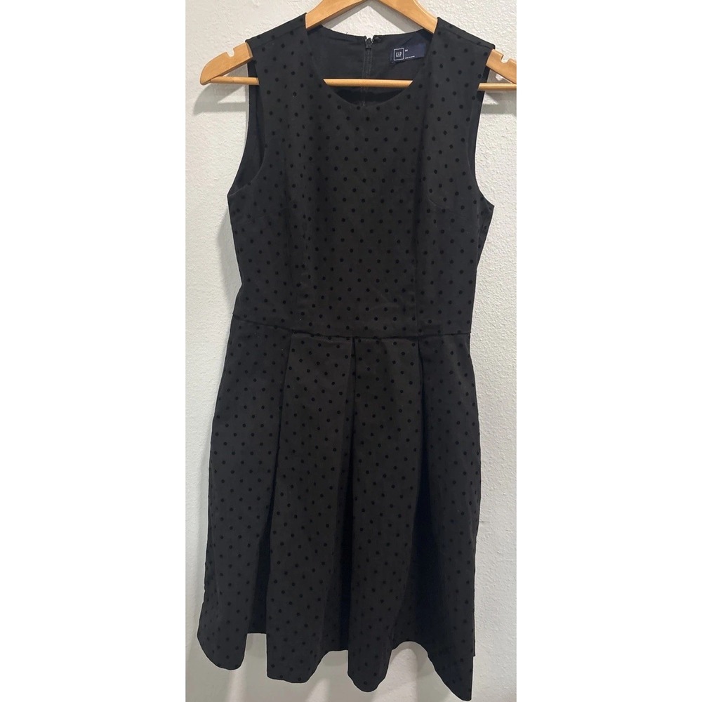 Gap Women Size 4 Black Dress Polka Dot Textured Fit & Flare Pockets Formal